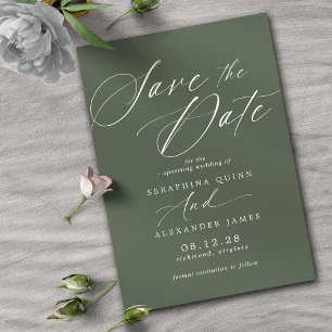 Donkerbos Groen Mos   Eenvoudig Elegant Script Save The Date