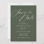 Donkerbos Groen Mos | Eenvoudig Elegant Script Save The Date (Voorkant)