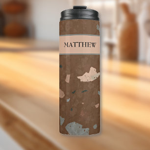Donkerbruin & aardetinten Terrazzo patroon 16oz Thermosbeker