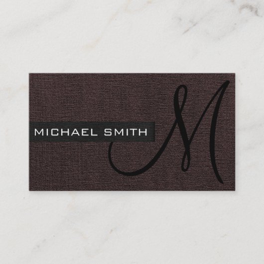 Donkerbruin Canvas Elegant Monogram Visitekaartje (Voorkant)