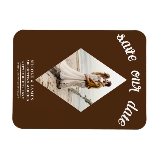 Donkerbruin Diamond Foto Bruiloft Save the Date Magneet (Horizontaal)