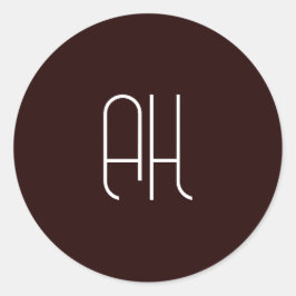 Donkerbruin en wit aangepaste initialen eenvoudig ronde sticker