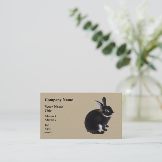 Donkerbruin en wit Mini Rex Konijn Visitekaartje (Staand voorkant)