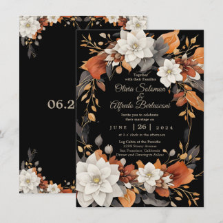 Donkerbruin, koffiecaramel en beige herfstfloraal kaart
