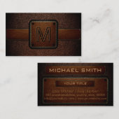 Donkerbruin leer look bruin monogram visitekaartje (Voorkant / Achterkant)