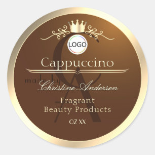 Donkerbruin productlabel Gouden Frame Logo Monogra Ronde Sticker