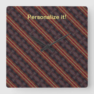 Donkerbruin, rood, groen, geel, gekanteld, gespieg vierkante klok