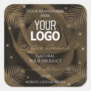 Donkerbruin Roos palmbladeren Productlabel Logo to Vierkante Sticker