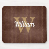 Donkerbruin streepjesretro tan monogram muismat (Voorkant)