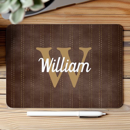 Donkerbruin streepjesretro tan monogram muismat