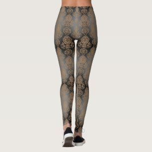 Donkerbruin, Taupe Damast Krul "Uitgebrand Uitzien Leggings