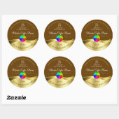 Donkerbruin Wavy Gold Logo Monogram Productlabel Ronde Sticker (Vel)