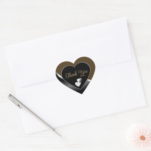 Donkerbruin zwart en harten Wavy Silver Bedankt Hart Sticker (Envelop)