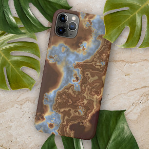 Donkerbruine beige grijze blauwe geode marmeren ku iPhone 16 pro max hoesje