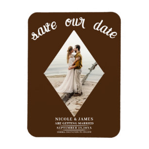 Donkerbruine diamant foto trouwkaart Save the Date Magneet