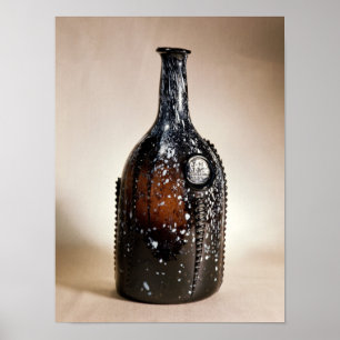 Donkerbruine fles, waarschijnlijk Nailsea Poster