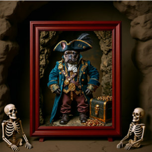Donkerbruine Franse Bulldog Blue Pirate Poster