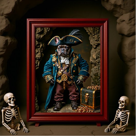 Donkerbruine Franse Bulldog Blue Pirate Poster