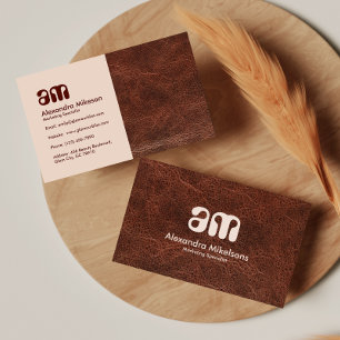 Donkerbruine leren branding visitekaartje