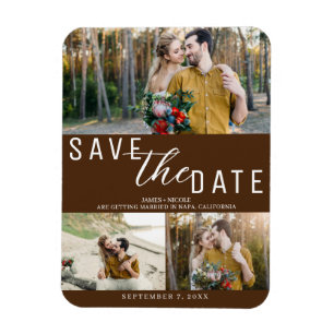 Donkerbruine Save the Date Huwelijk 3 Foto's Magneet
