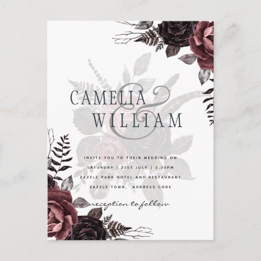 Donkerbruine zwarte Rozen bruiloft Herfst winter Briefkaart (Voorkant)