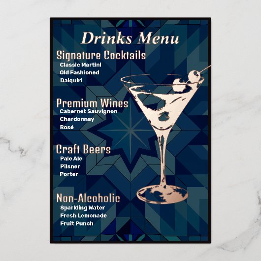 Donkerder Rand Gold-Foiled Beverage Menu (Voorkant)