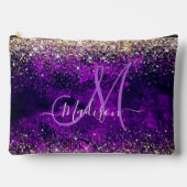donkerdonker paars goudfaux glitter monogram etui (Voorkant)