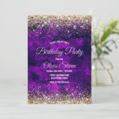 donkerdonker paars goudfaux glitter monogram kaart (Staand voorkant)