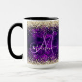 donkerdonker paars goudfaux glitter monogram mok (Links)
