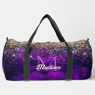 donkerdonker paars goudfaux glitter monogram plunjezak