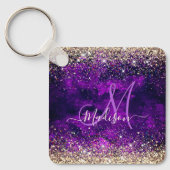 donkerdonker paars goudfaux glitter monogram sleutelhanger (Voorkant)