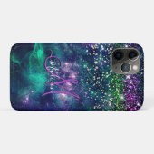 donkerdonkergroene paarse faux glitter monogram Case-Mate iPhone case (Achterkant (horizontaal))