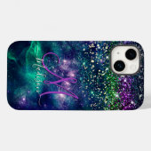 donkerdonkergroene paarse faux glitter monogram Case-Mate iPhone case (Achterkant (horizontaal))