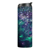 donkerdonkergroene paarse faux glitter monogram thermosbeker (Gedraaid links)