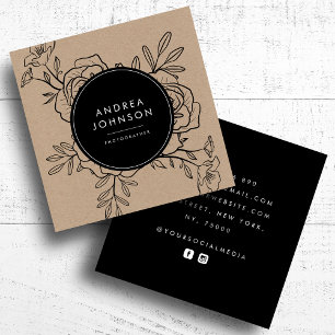 Donkerdrager Floral Rustic Kraft Botanical Modern Vierkante Visitekaartje