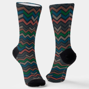 Donkere aarde boslandschap zigzag chevron sokken