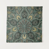 Donkere Aarde Tone Green Gold Indian Tapestry Mand Wandkleed (Voorkant)