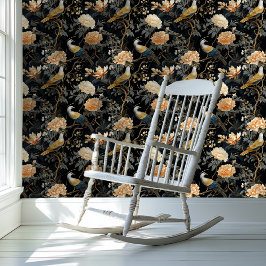 Donkere Academia Chinoiserie Style Bloemen Behang