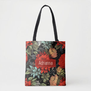 Donkere Academia Maximalist Red Dahlia Bloemen Draagtas