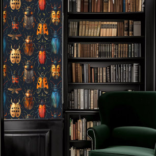 Donkere Academia rood, blauw en Oranje insecten Behang