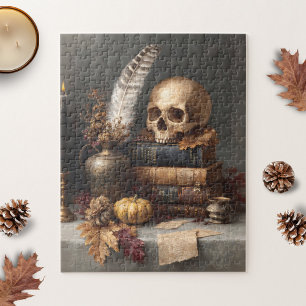 Donkere Academia Stilleven met schedel Legpuzzel
