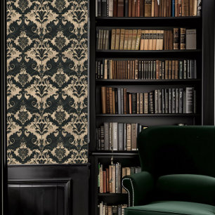 Donkere Academia Zwart en Beige Decoratief Behang