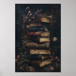Donkere Academische Antieke Vintage Boeken en Roze Poster
