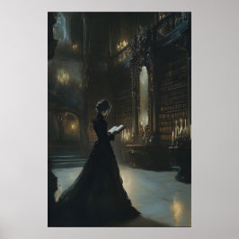 Donkere Academische Bibliotheek Muur Kunst Gotisch Poster
