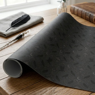 Donkere Academische Gothische Raaf Schedel Damast Cadeaupapier