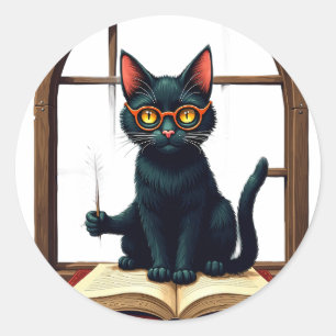 Donkere Academische Kat Lezer Boekenwurm Sticker V