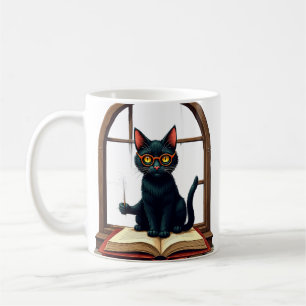 Donkere Academische Kat Lezer Boekenwurm Sticker V Koffiemok