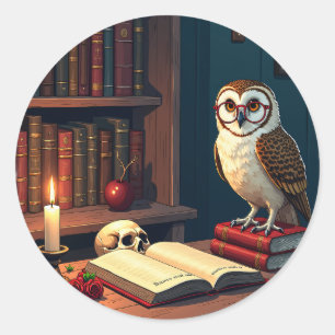 Donkere Academische Leeshoek Uil Uil Bril Vintage Ronde Sticker
