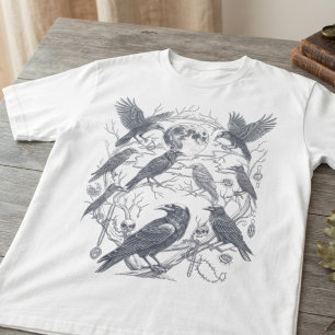 Donkere Academische Maanlichte Raaf Gotische Grafi T-shirt
