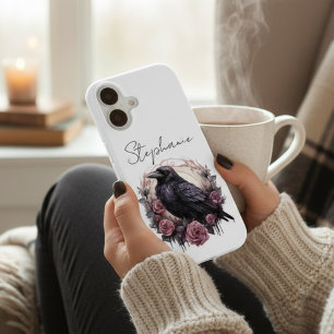 Donkere Academische Raven Mauve Bloem iPhone 16 Hoesje